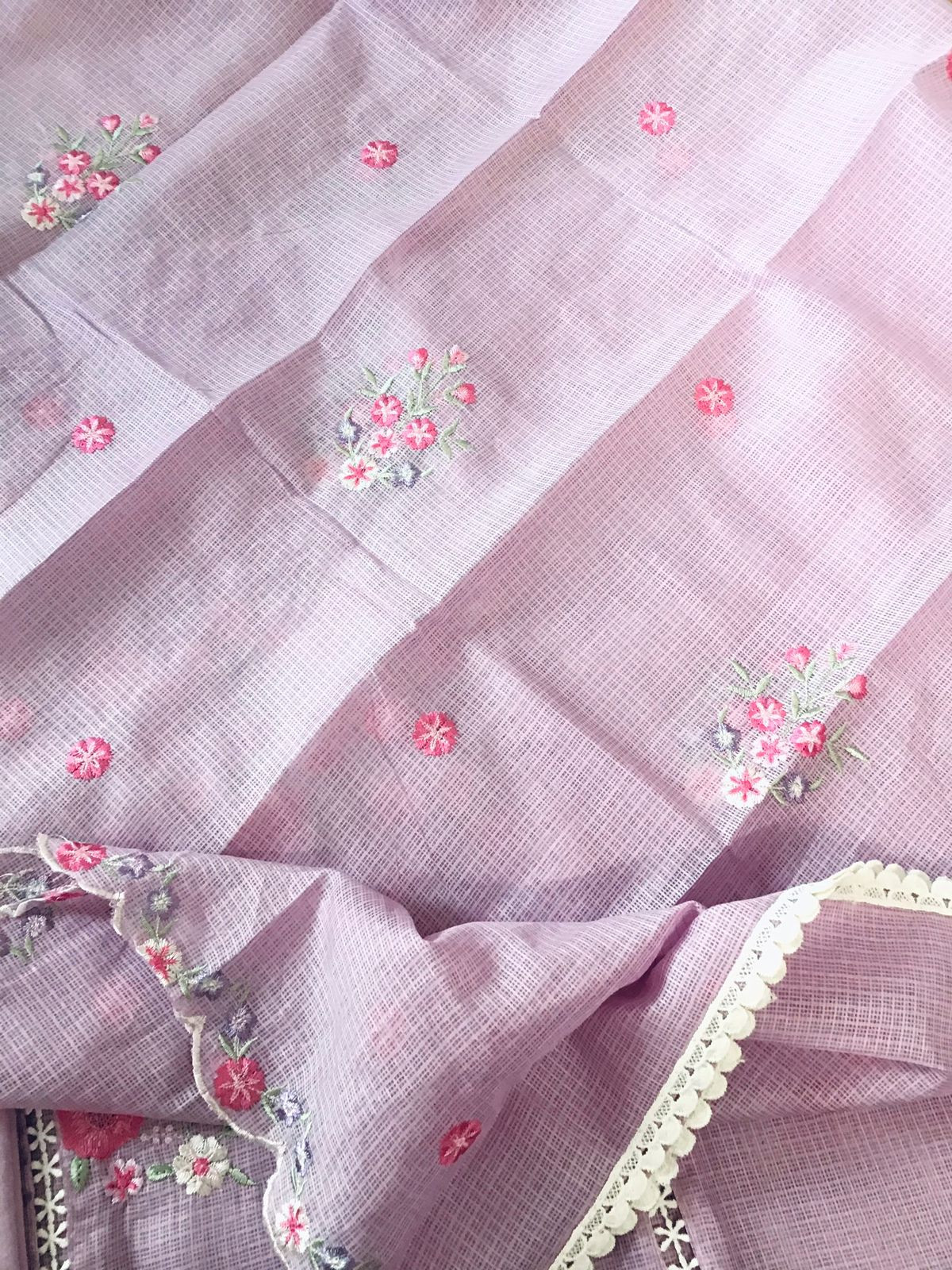 Soft Kota Silk Embroidered Suit - Lavender