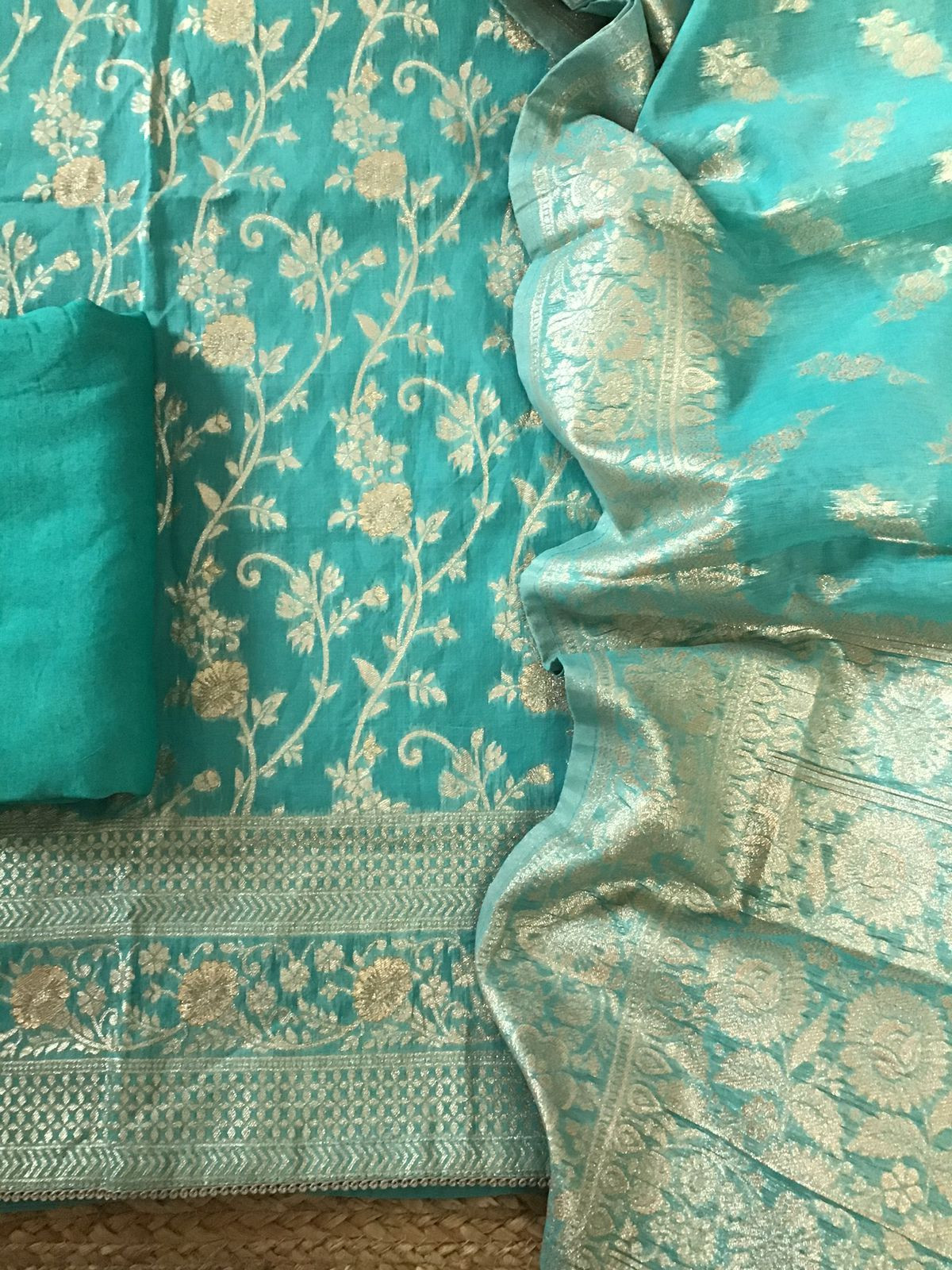 Soft Chanderi Banarasi Weaved Embroidered Suit - Blue