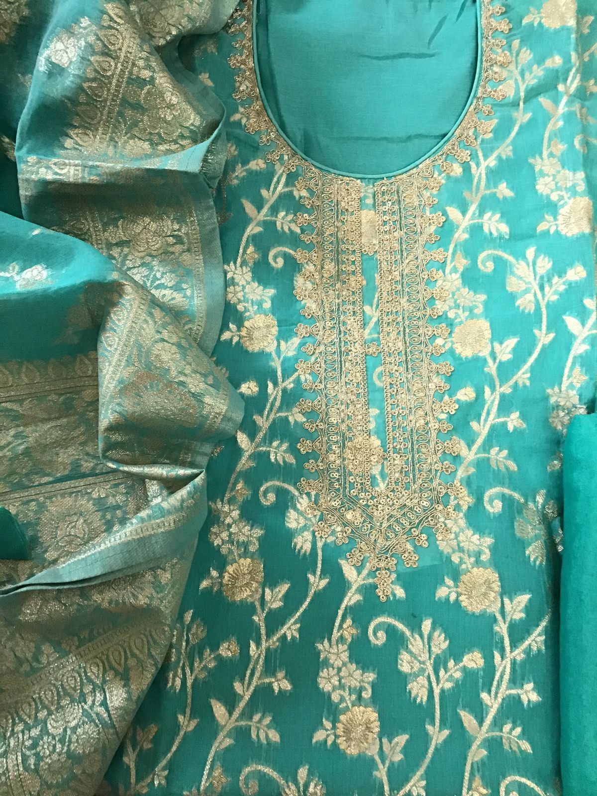 Soft Chanderi Banarasi Weaved Embroidered Suit - Blue