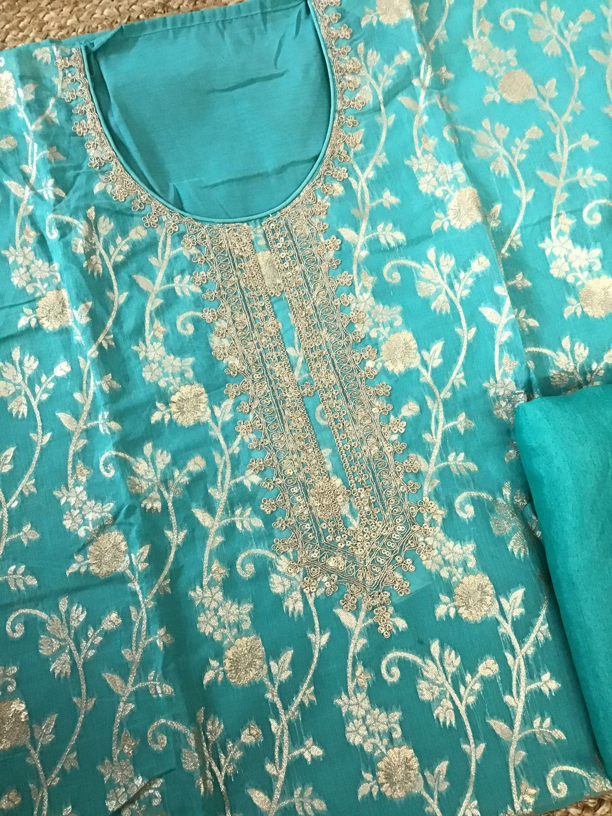 Soft Chanderi Banarasi Weaved Embroidered Suit - Blue