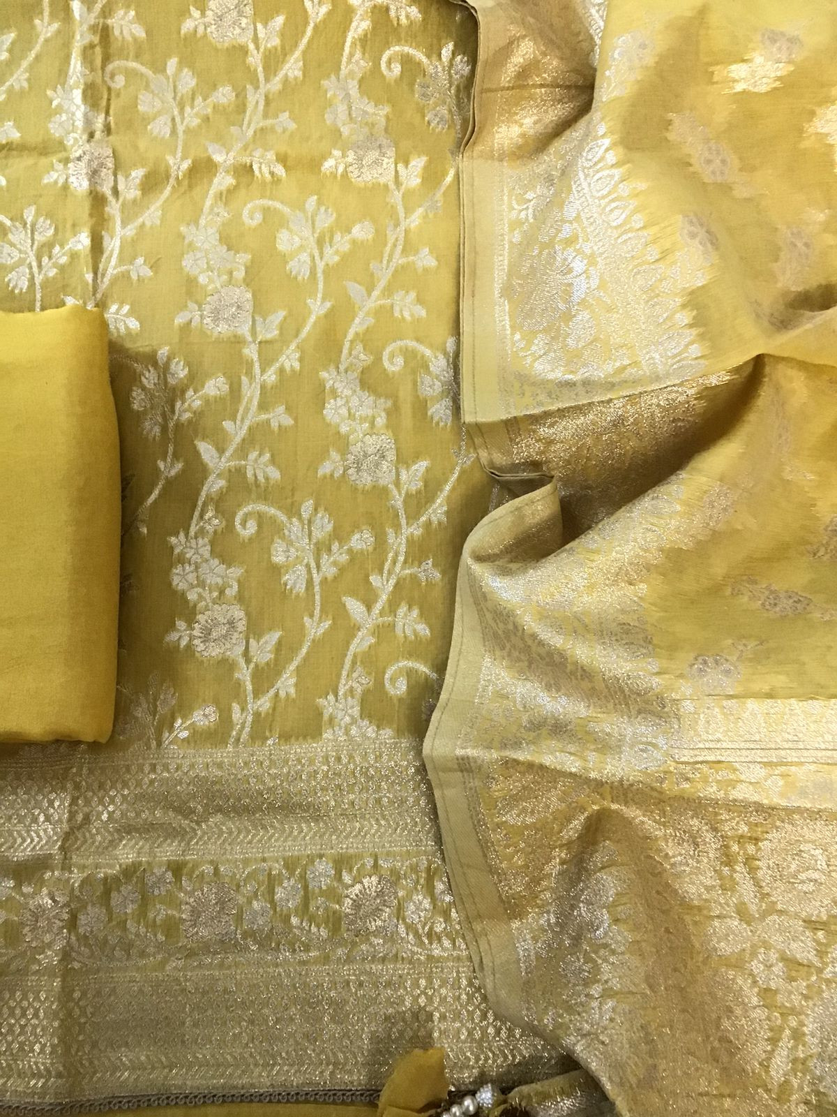 Soft Chanderi Banarasi Weaved Embroidered Suit - Yellow
