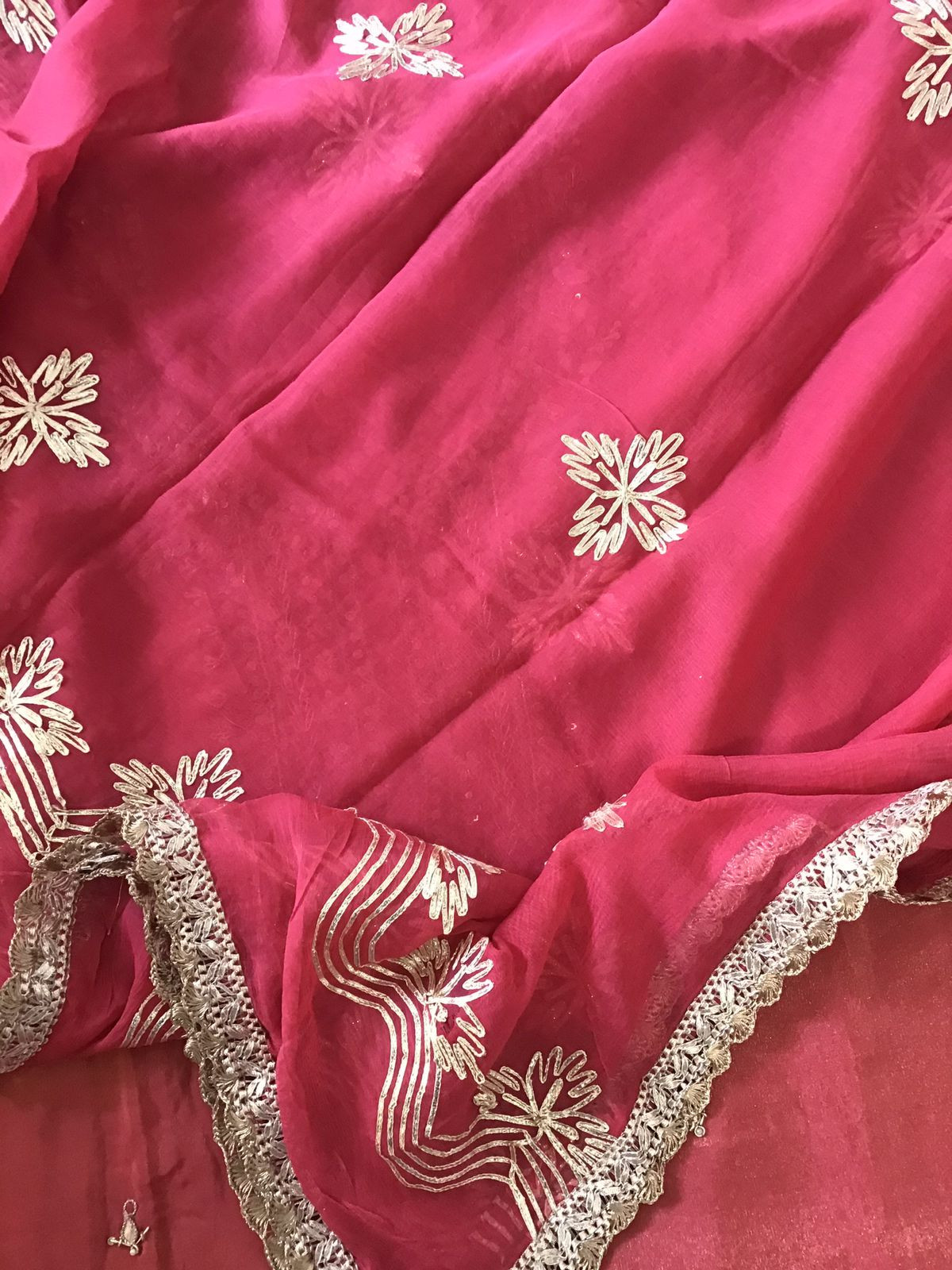 Soft Tissue Shimmer Silk Embroidered Suit - Red