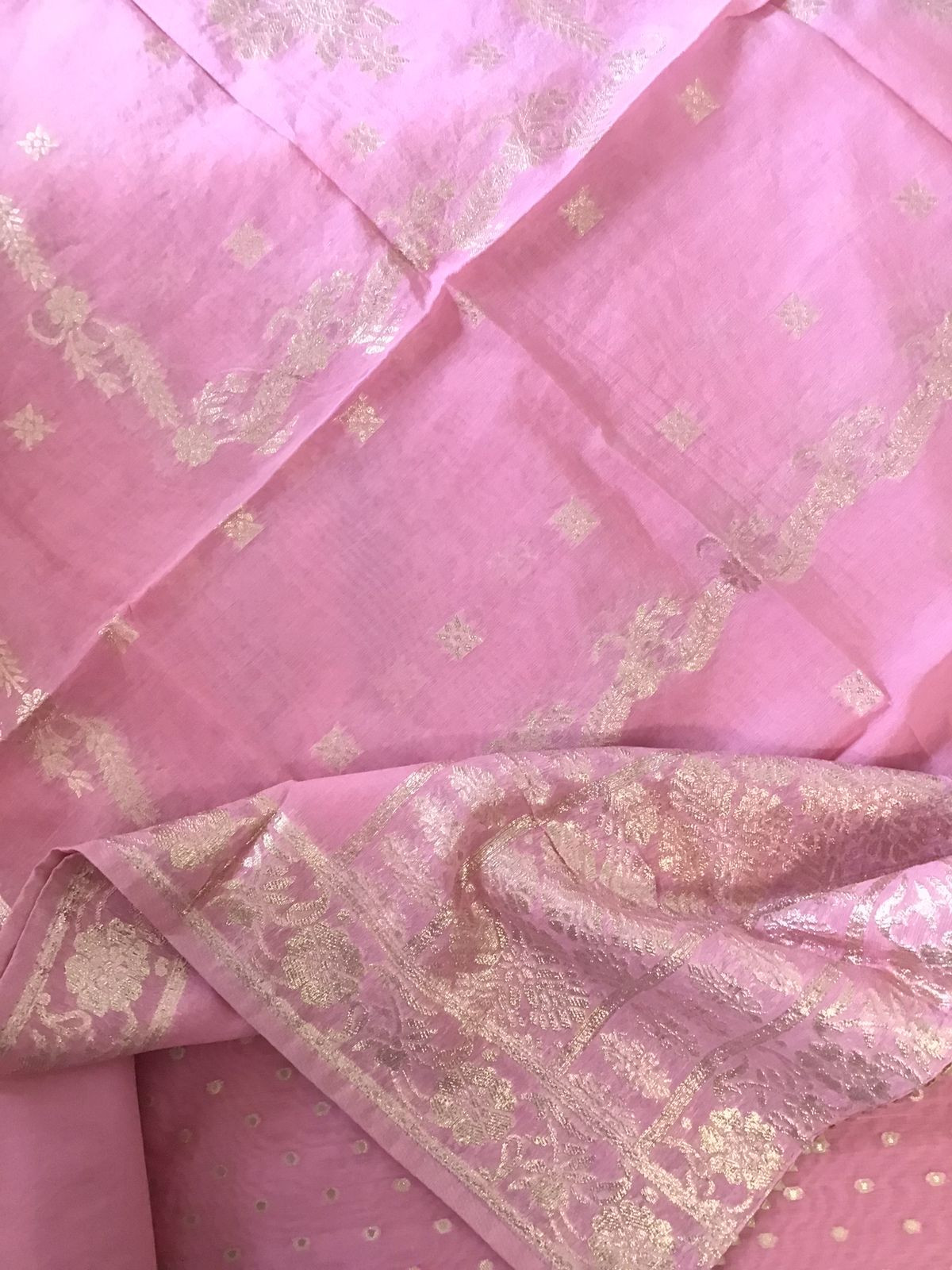 Soft Chanderi Banarasi Weaved Embroidered Suit - Pink