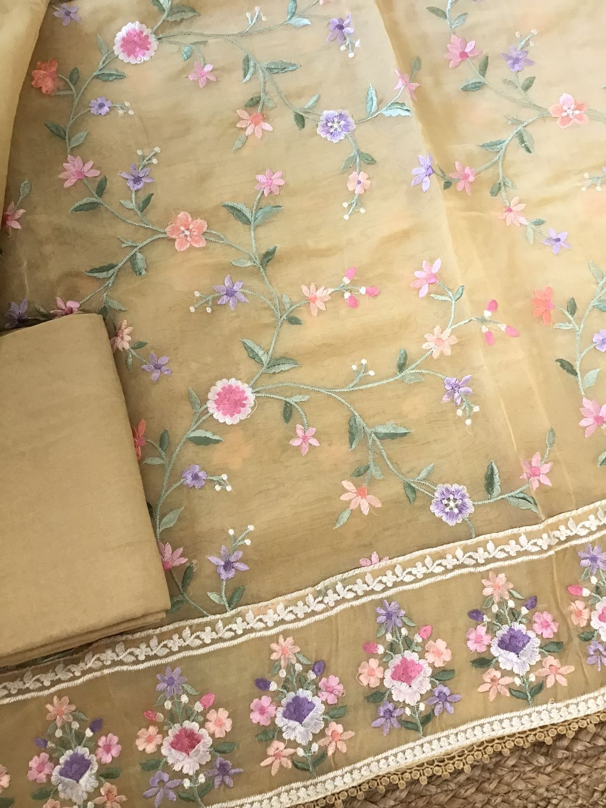 Soft Organza Embroidered Suit - Pale Yellow