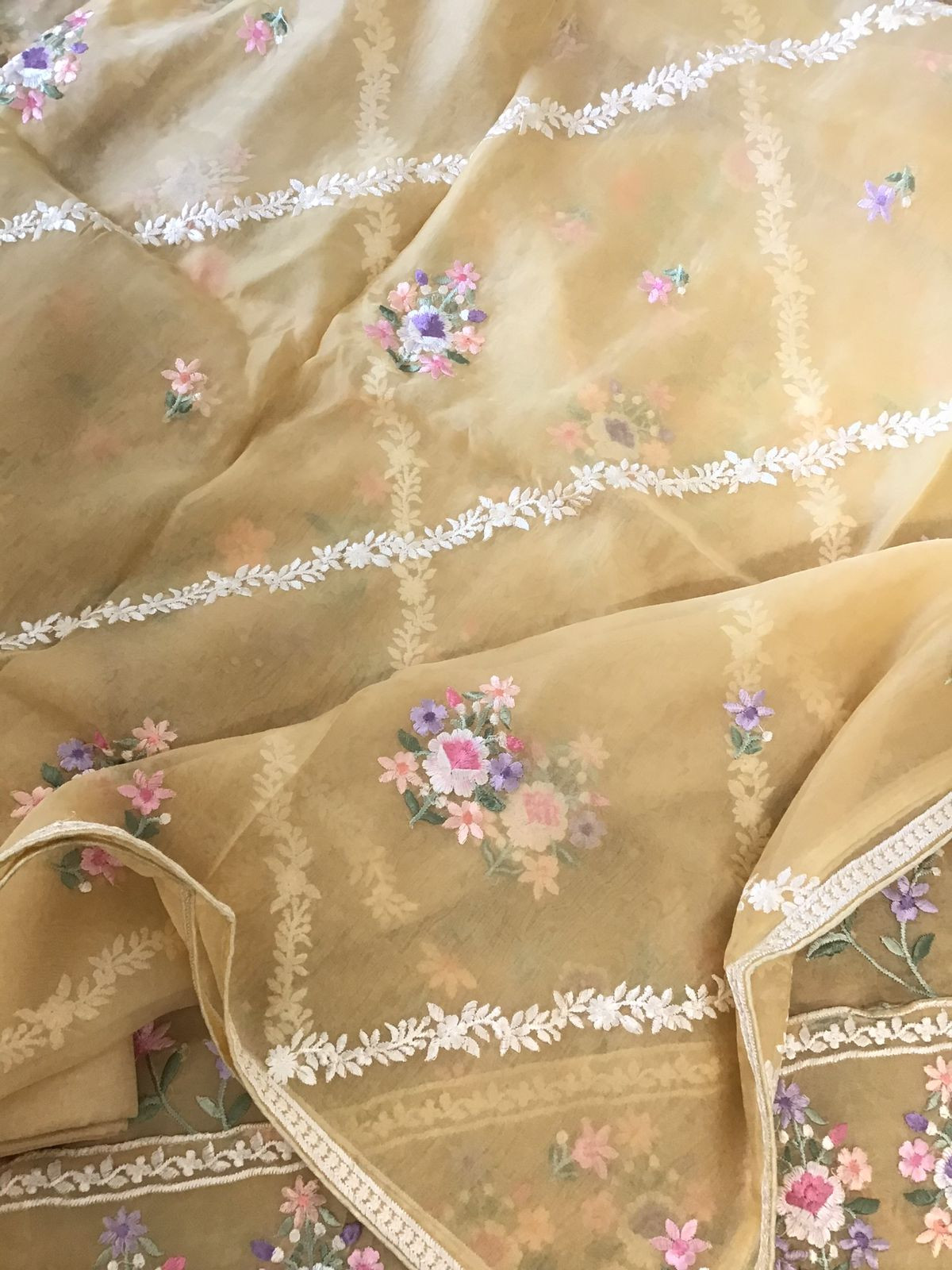 Soft Organza Embroidered Suit - Pale Yellow