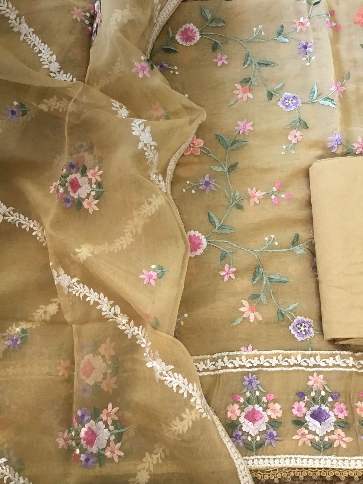 Soft Organza Embroidered Suit - Pale Yellow