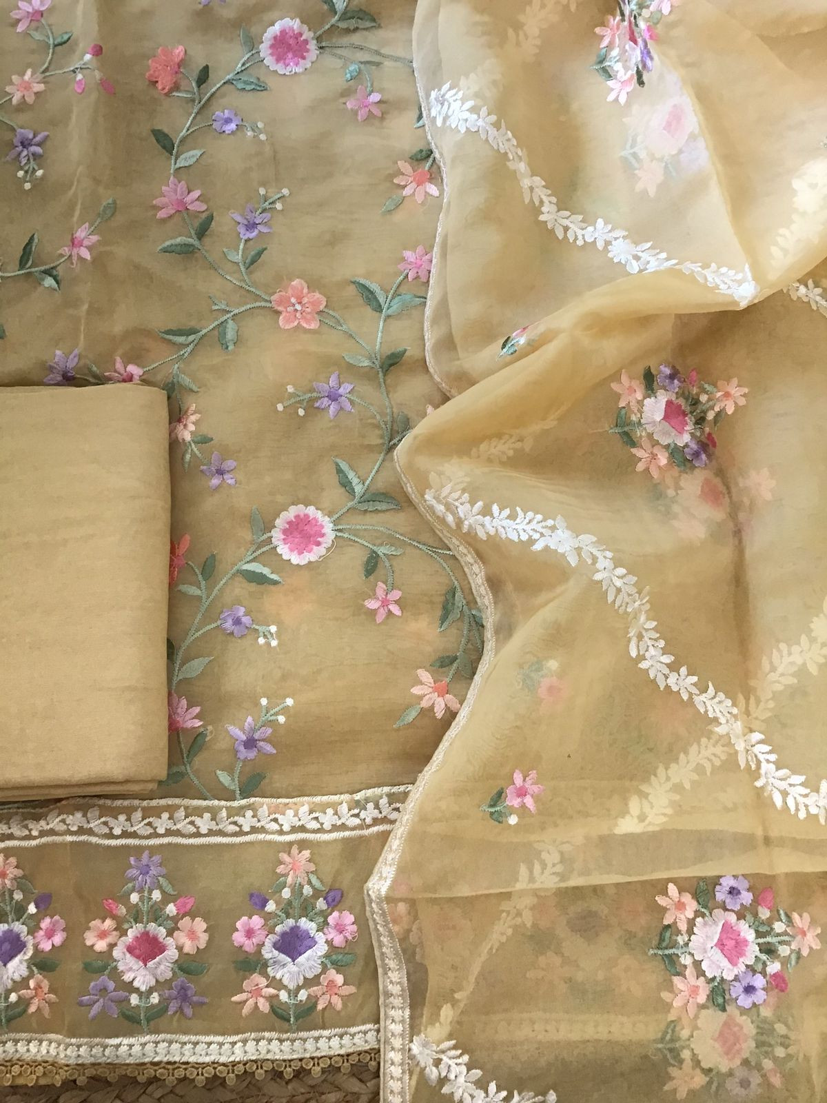 Soft Organza Embroidered Suit - Pale Yellow