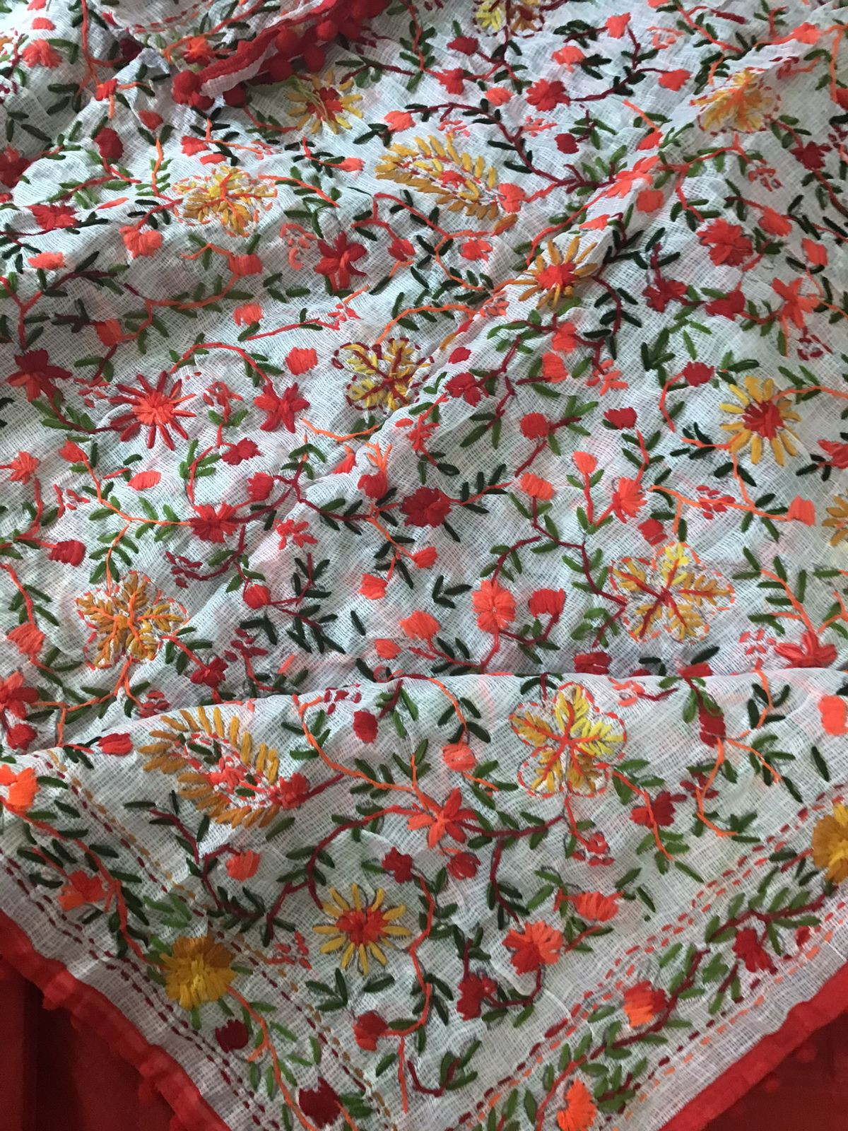 Pure Cotton Silk Embroidered Suit - Red