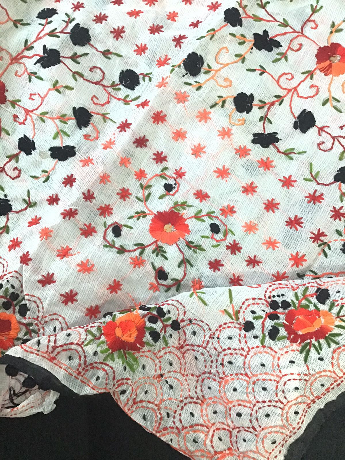 Pure Cotton Silk Embroidered Suit - Black