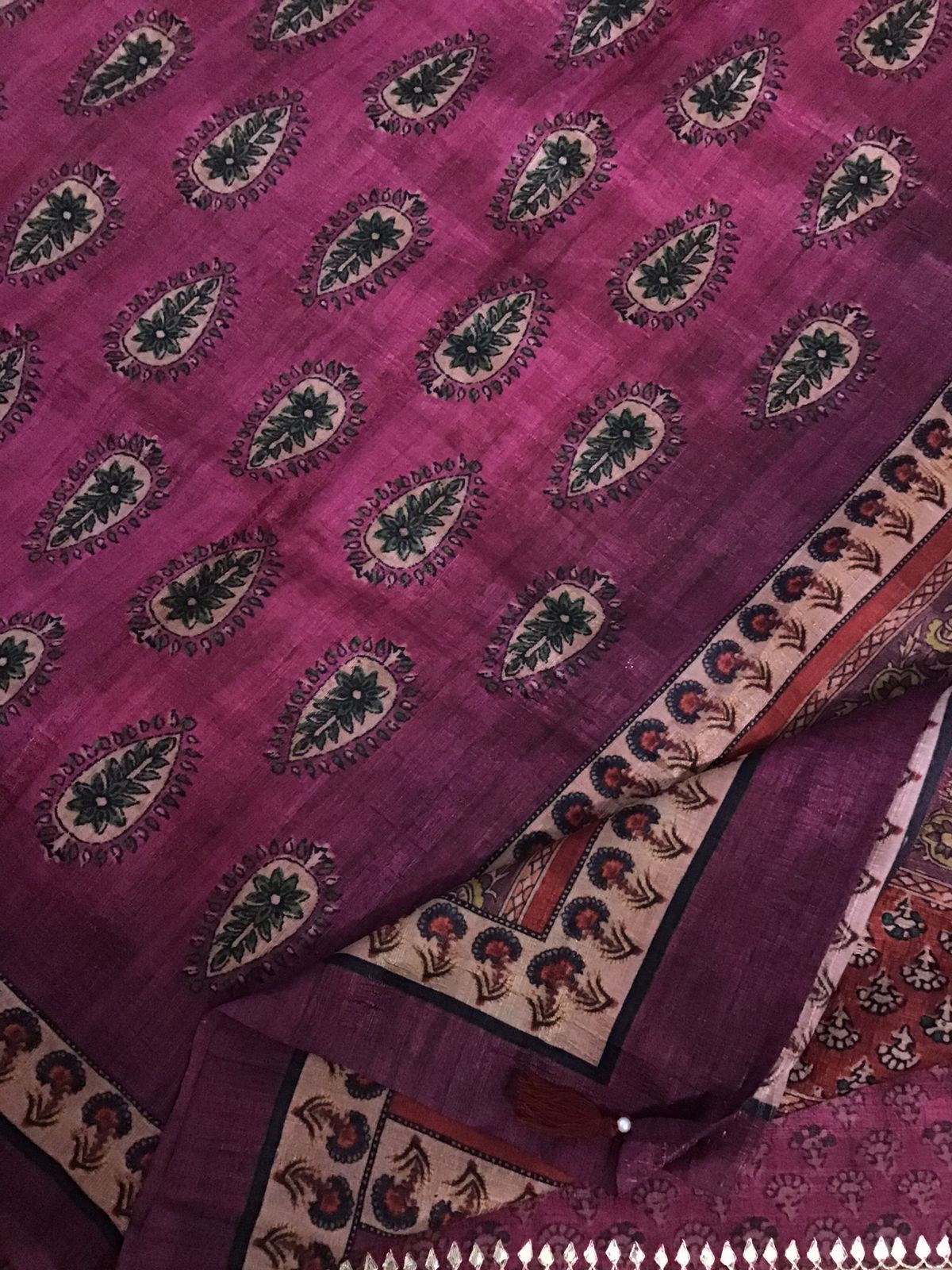 Soft Semi Tussar Printed Embroidered Suit - Pink