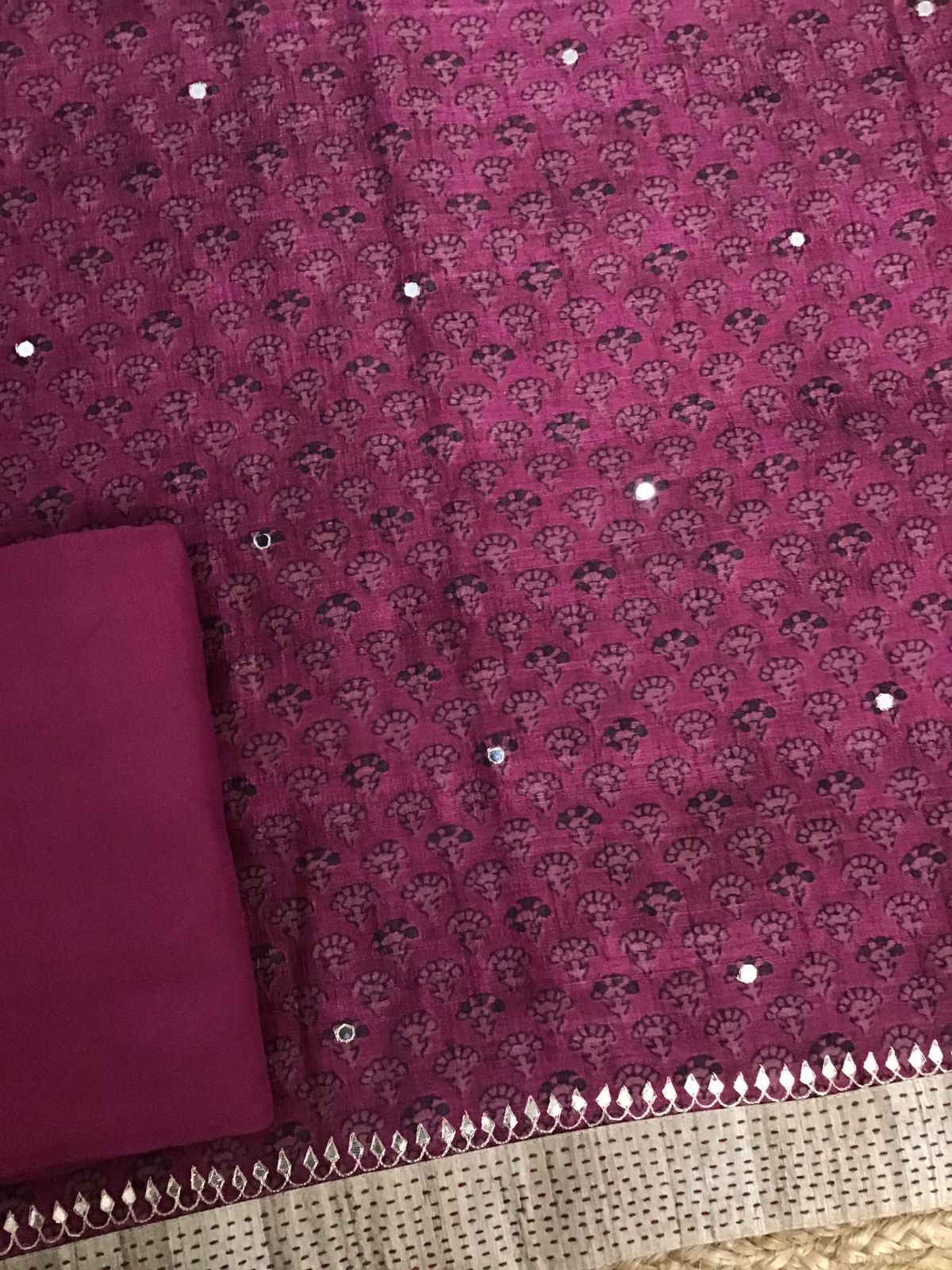 Soft Semi Tussar Printed Embroidered Suit - Pink