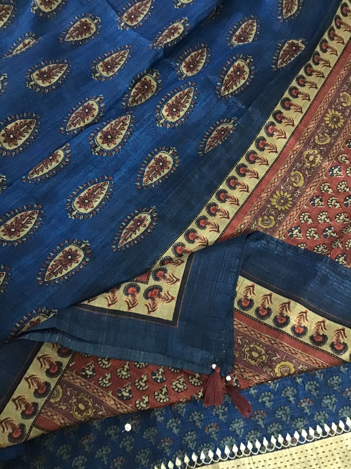 Soft Semi Tussar Printed Embroidered Suit - Blue