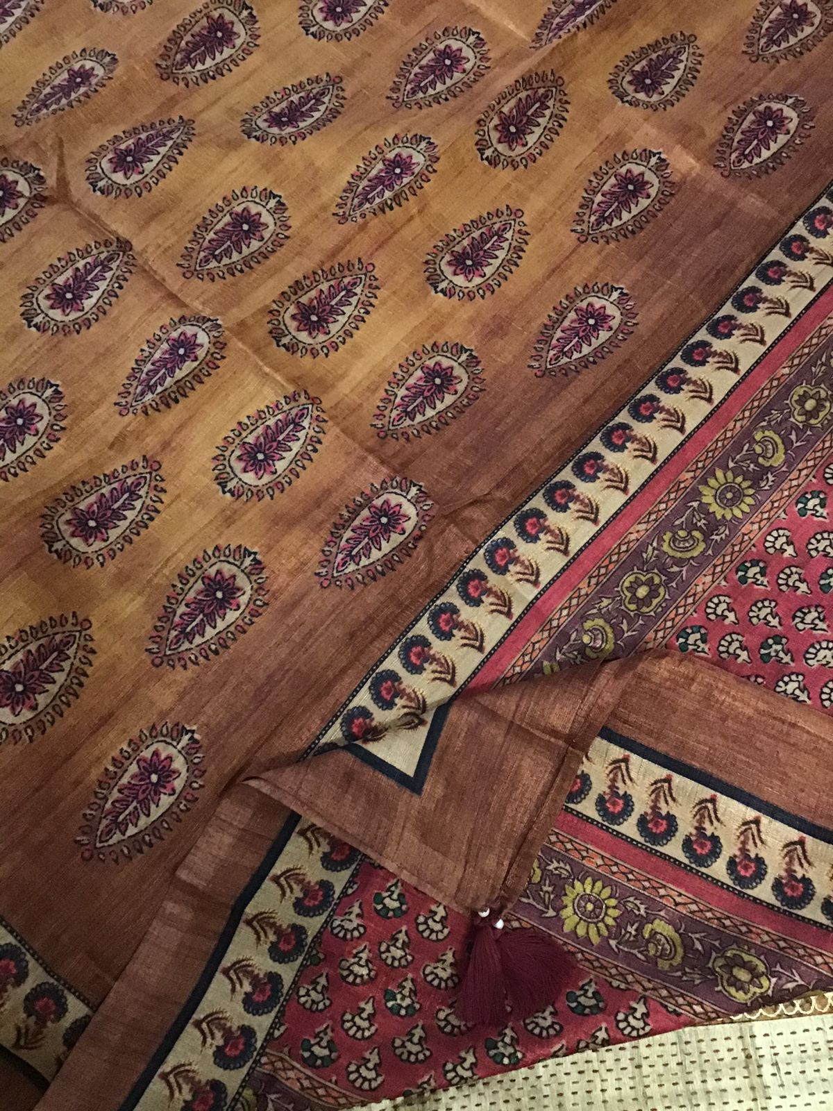 Soft Semi Tussar Printed Embroidered Suit - Brown