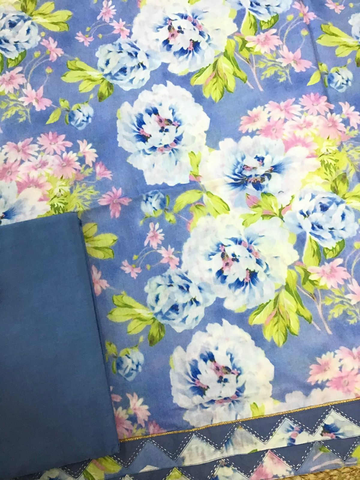 Pure Muslin Printed Suit - Blue