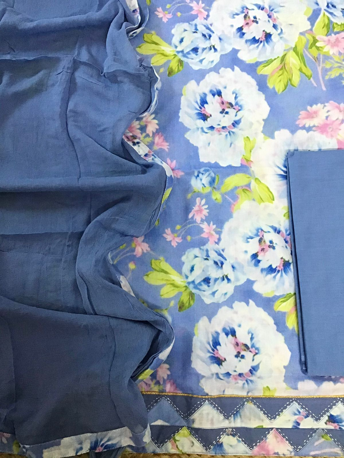 Pure Muslin Printed Suit - Blue