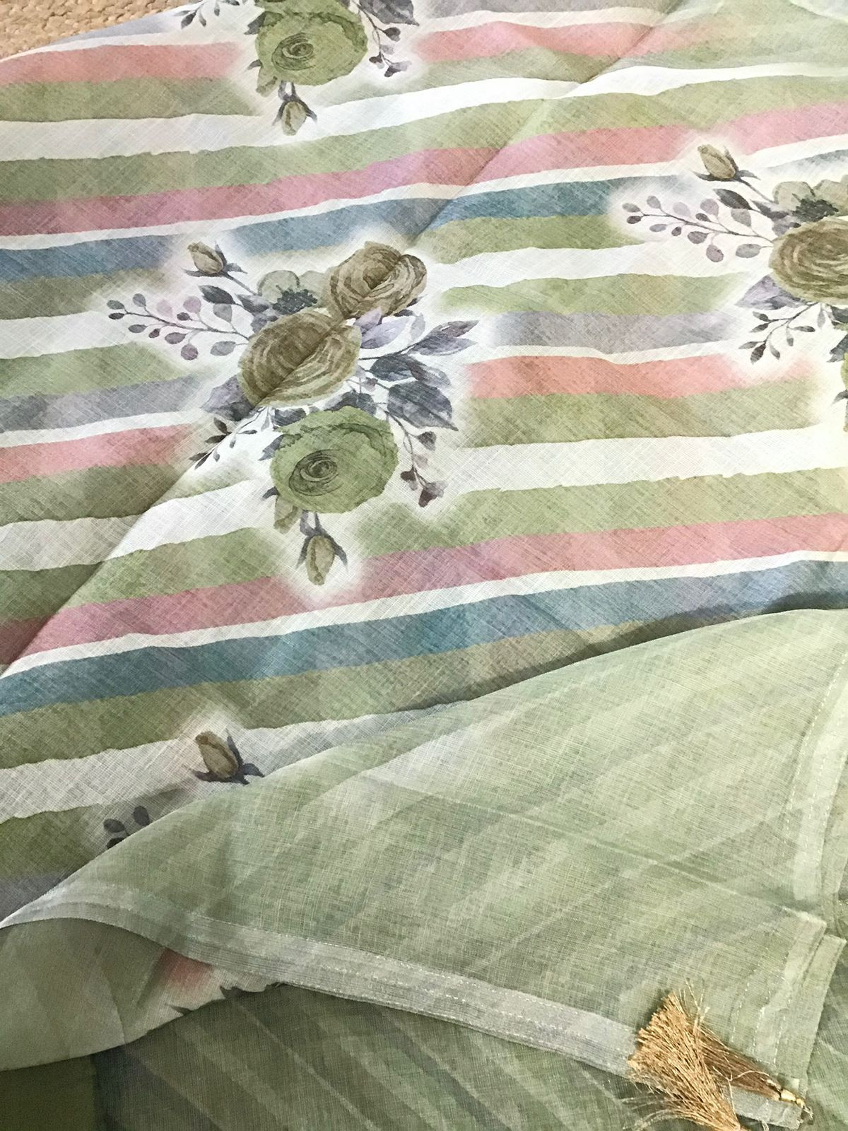 Soft Tissue Slub Cotton Printed Embroidered Suit - Green