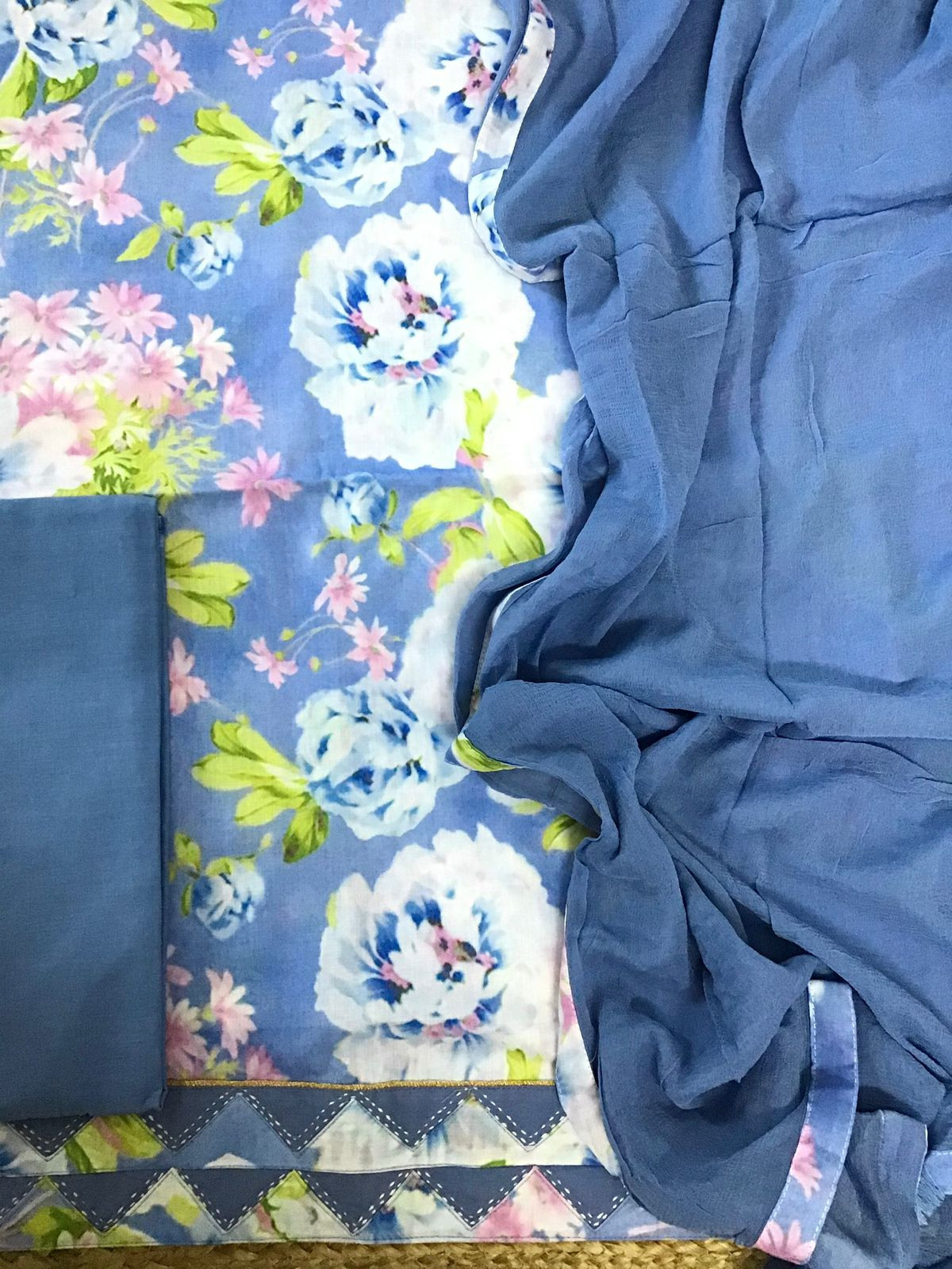 Pure Muslin Printed Suit - Blue