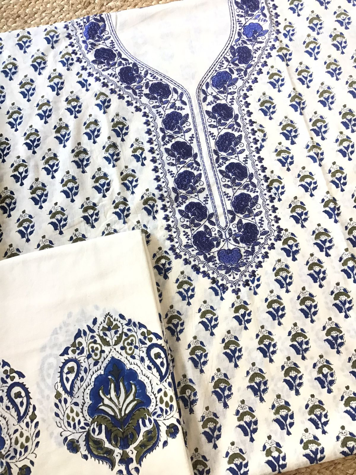 Pure Cotton Printed Embroidered Suit - Offwhite