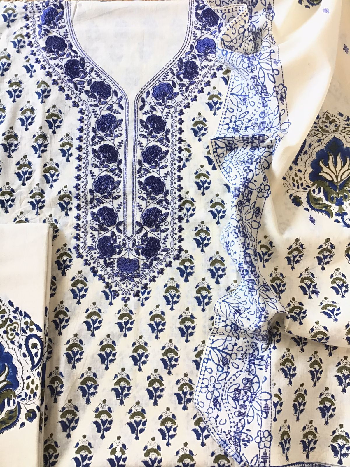 Pure Cotton Printed Embroidered Suit - Offwhite