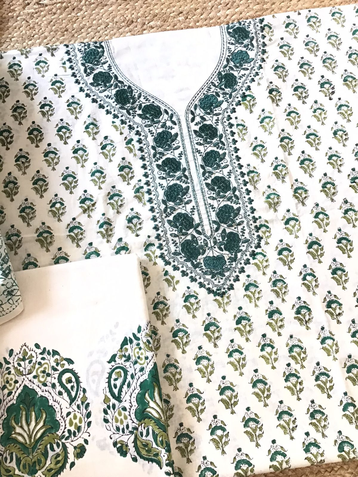 Pure Cotton Printed Embroidered Suit - Offwhite