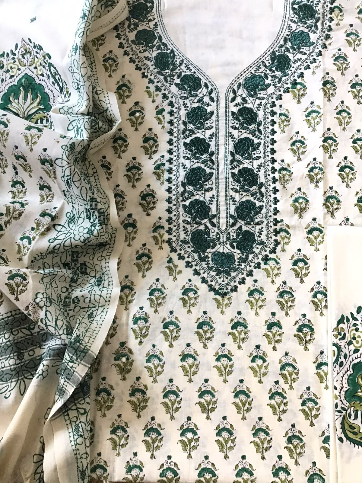 Pure Cotton Printed Embroidered Suit - Offwhite