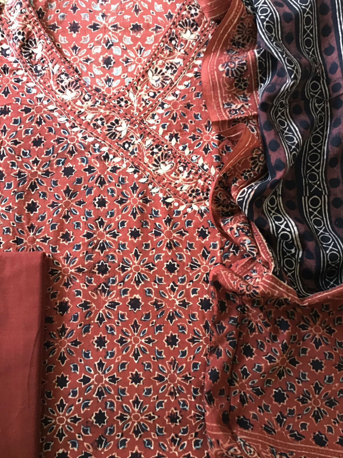 Pure Cotton Printed Embroidered Suit - Red