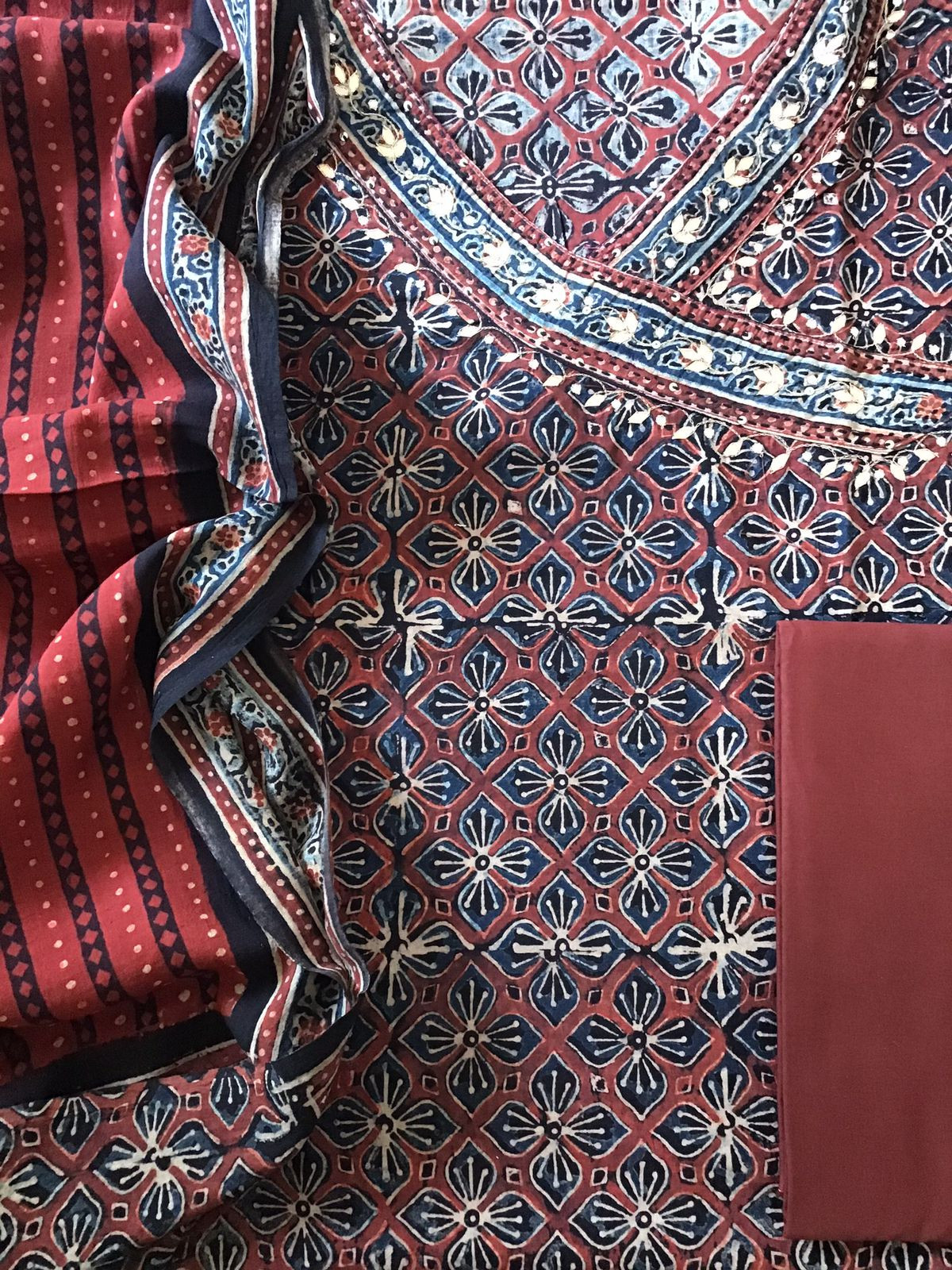 Pure Cotton Printed Embroidered Suit - Blue