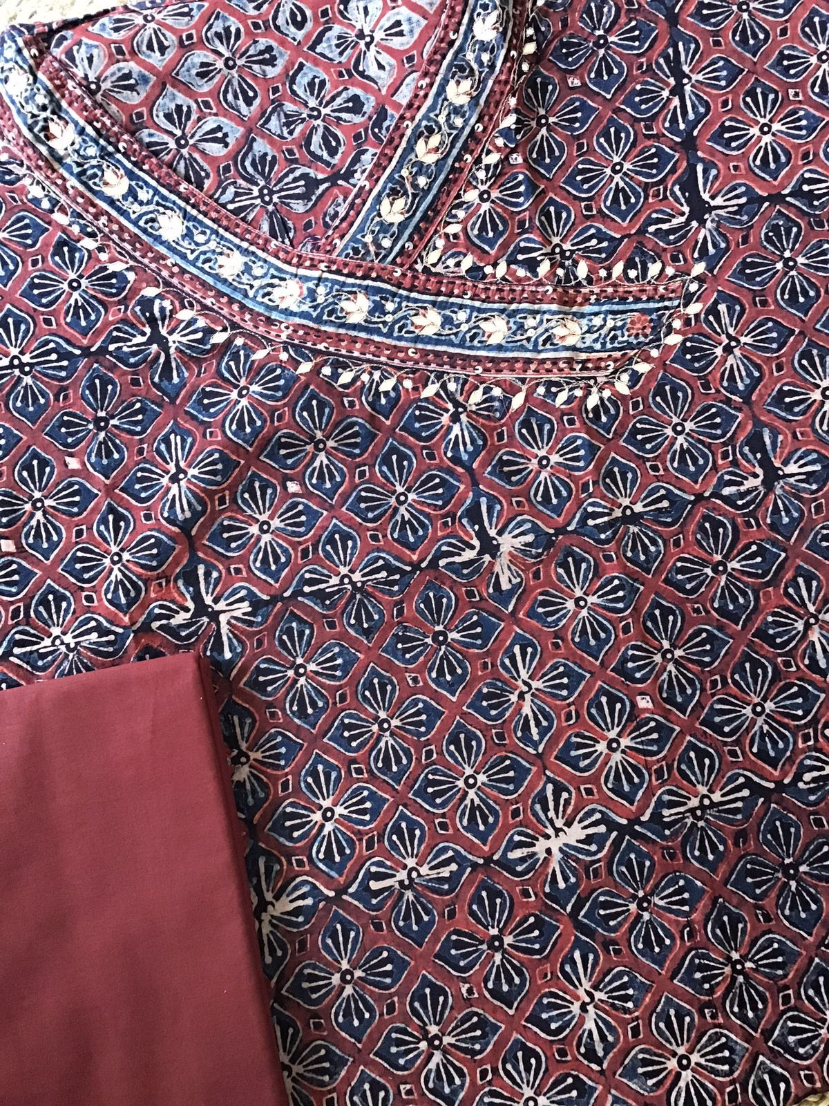 Pure Cotton Printed Embroidered Suit - Blue