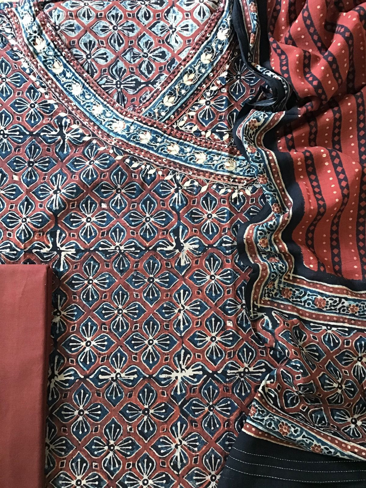 Pure Cotton Printed Embroidered Suit - Blue