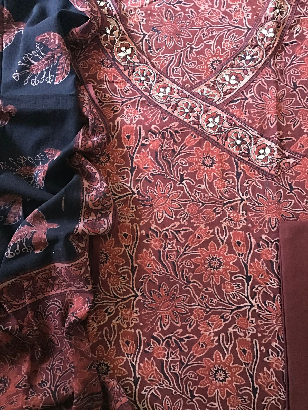 Pure Cotton Printed Embroidered Suit - Red