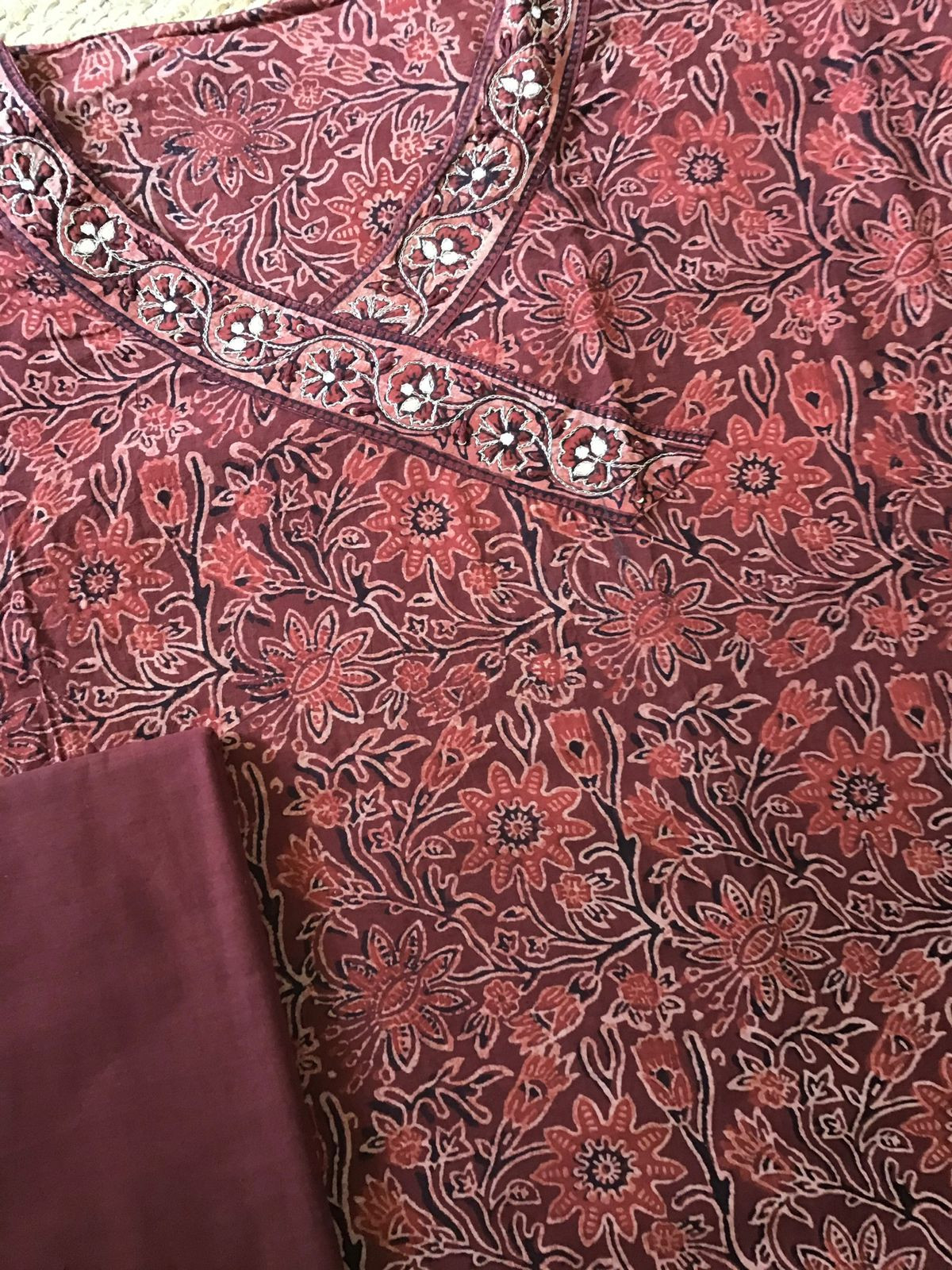 Pure Cotton Printed Embroidered Suit - Red