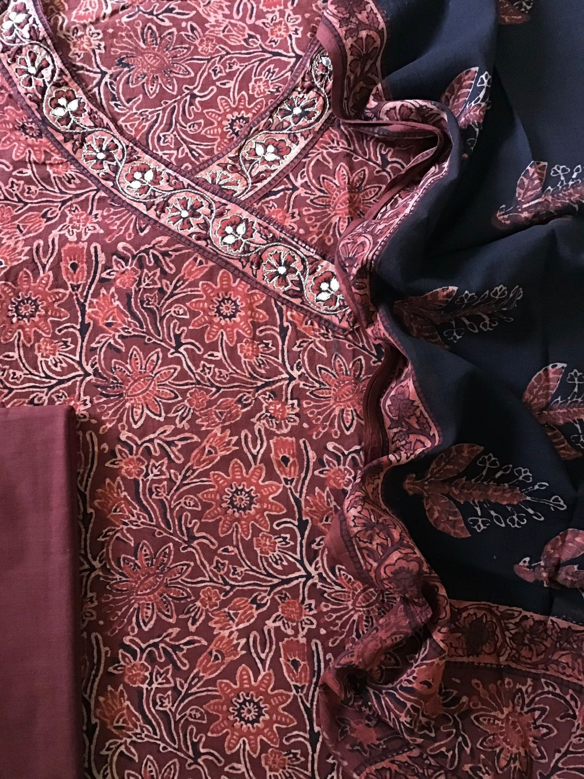 Pure Cotton Printed Embroidered Suit - Red