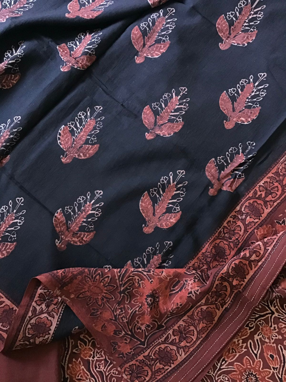 Pure Cotton Printed Embroidered Suit - Red