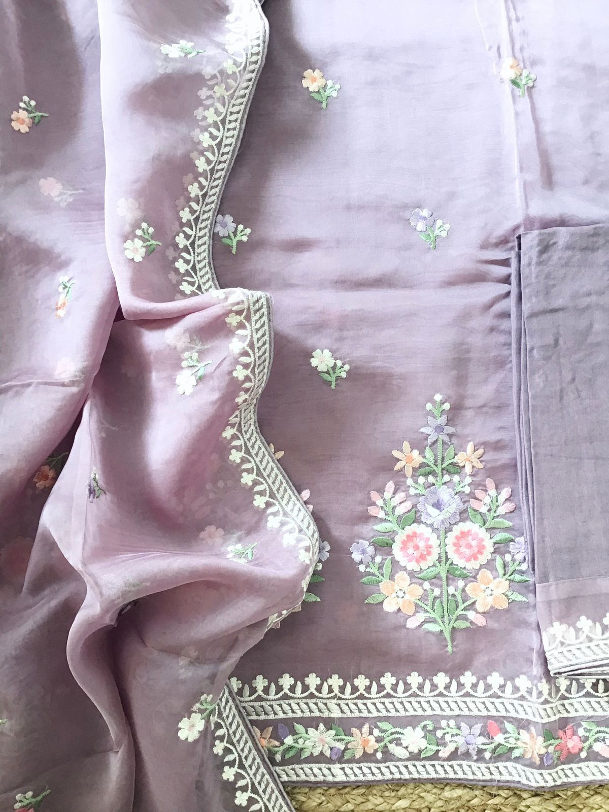 Soft Organza Embroidered Suit - Lavender
