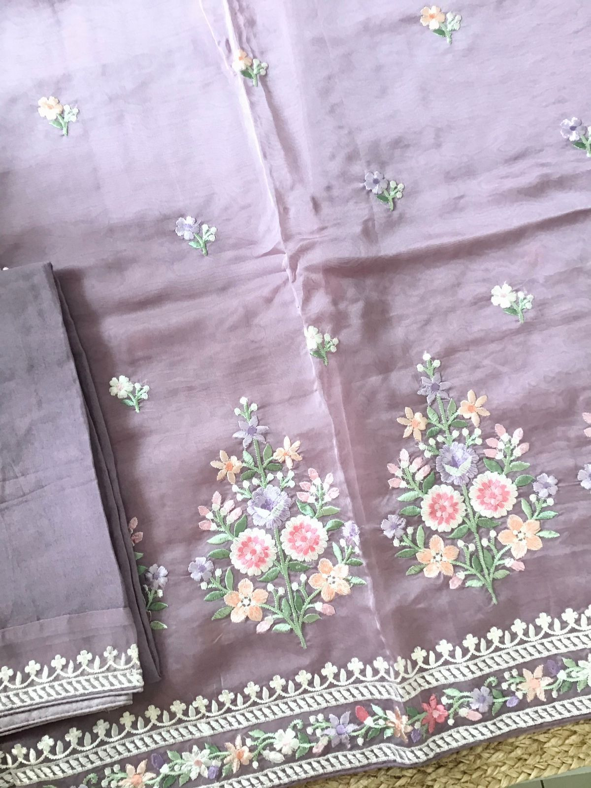 Soft Organza Embroidered Suit - Lavender