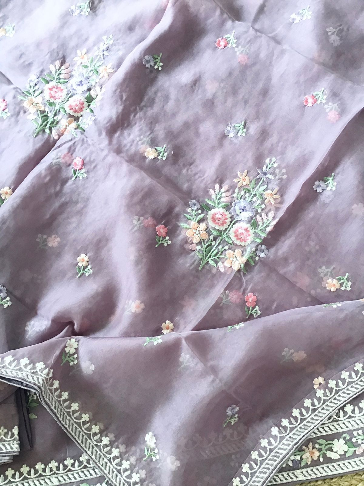 Soft Organza Embroidered Suit - Lavender