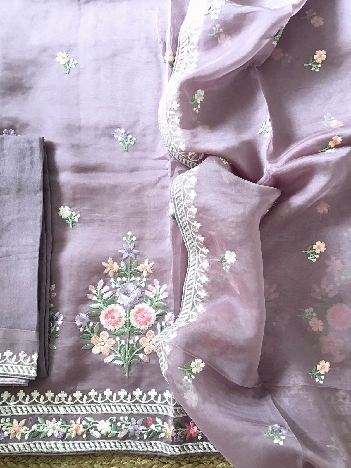 Soft Organza Embroidered Suit - Lavender