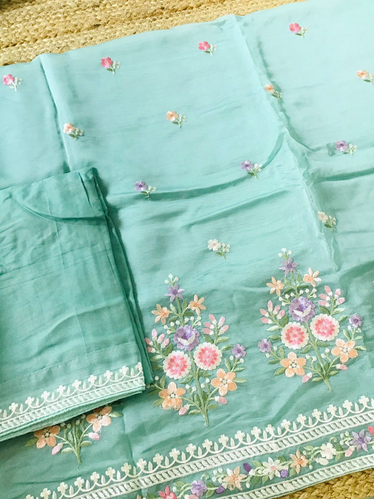 Soft Organza Embroidered Suit - Blue