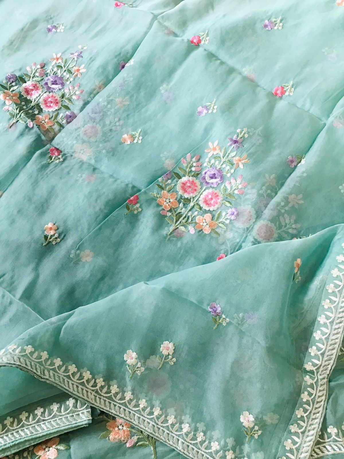 Soft Organza Embroidered Suit - Blue