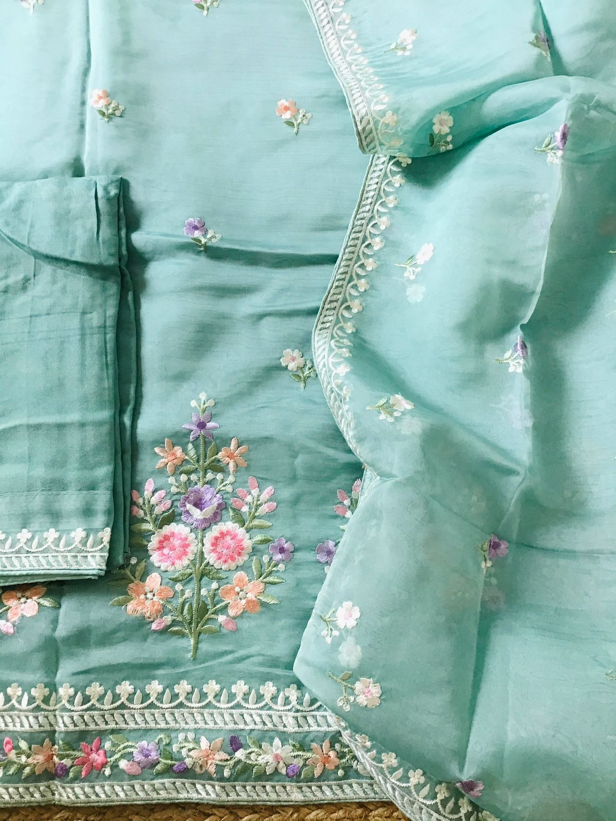 Soft Organza Embroidered Suit - Blue