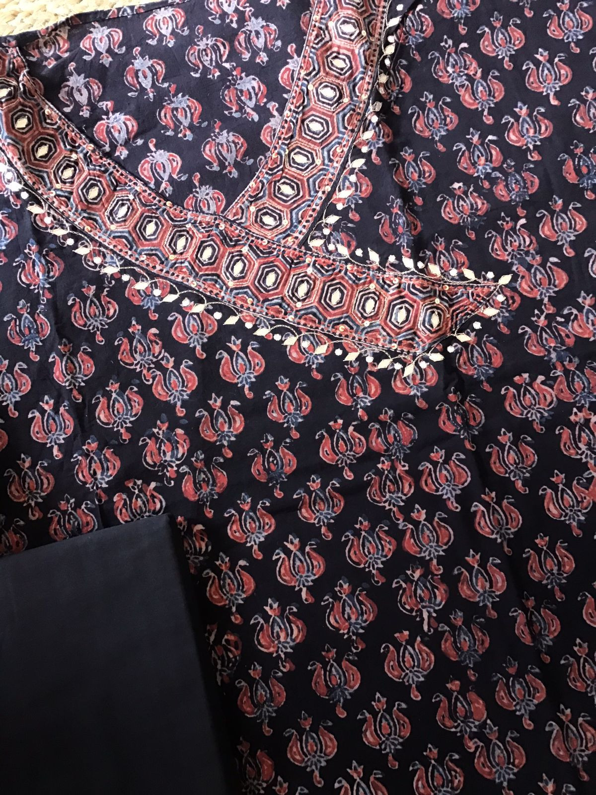 Pure Cotton Printed Embroidered Suit - Black