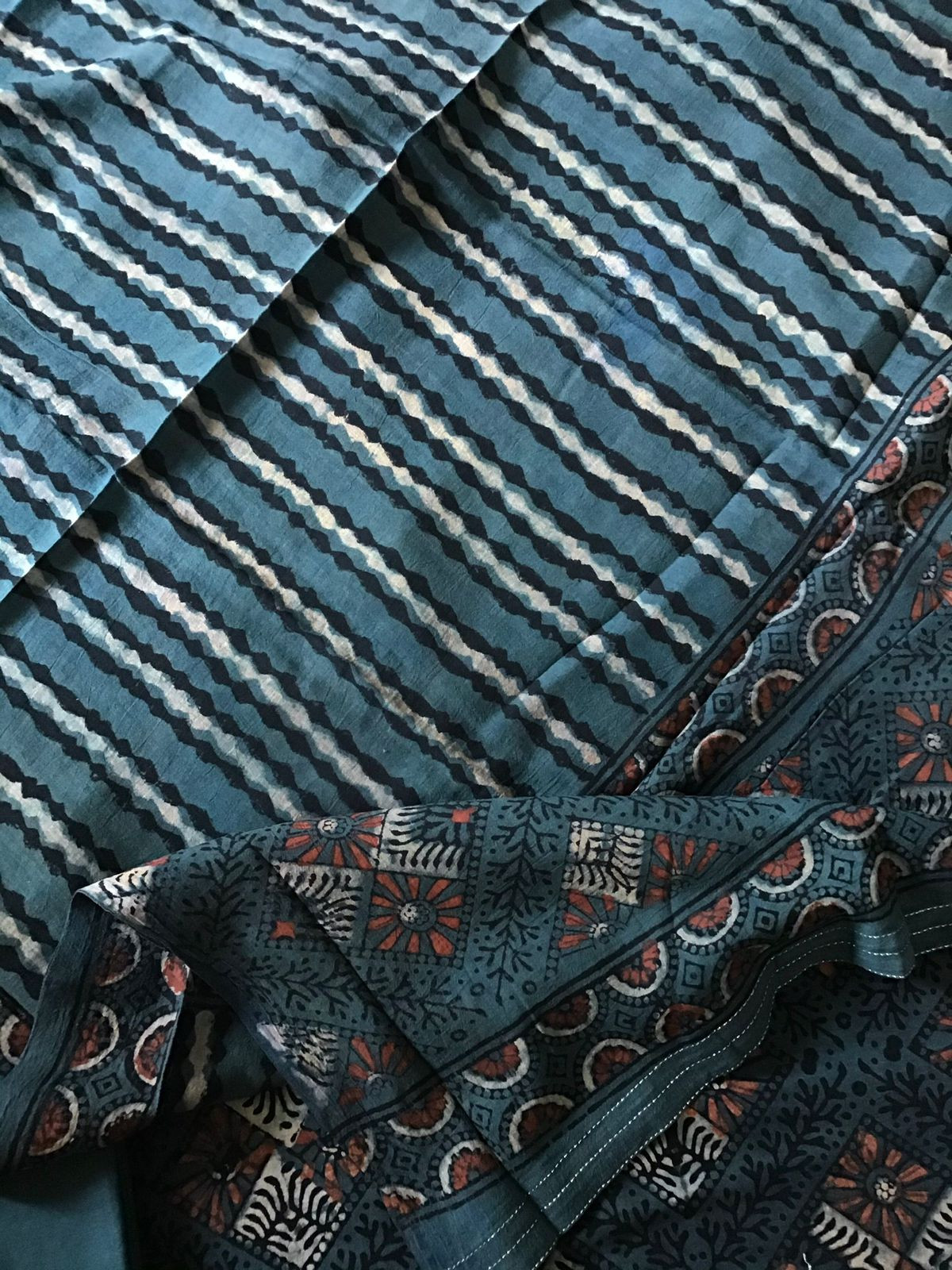 Pure Cotton Printed Embroidered Suit - Blue