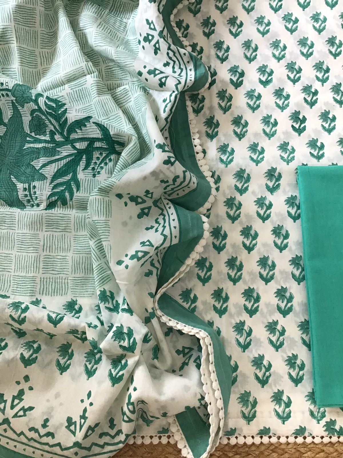 Pure Cotton Printed Suit - White