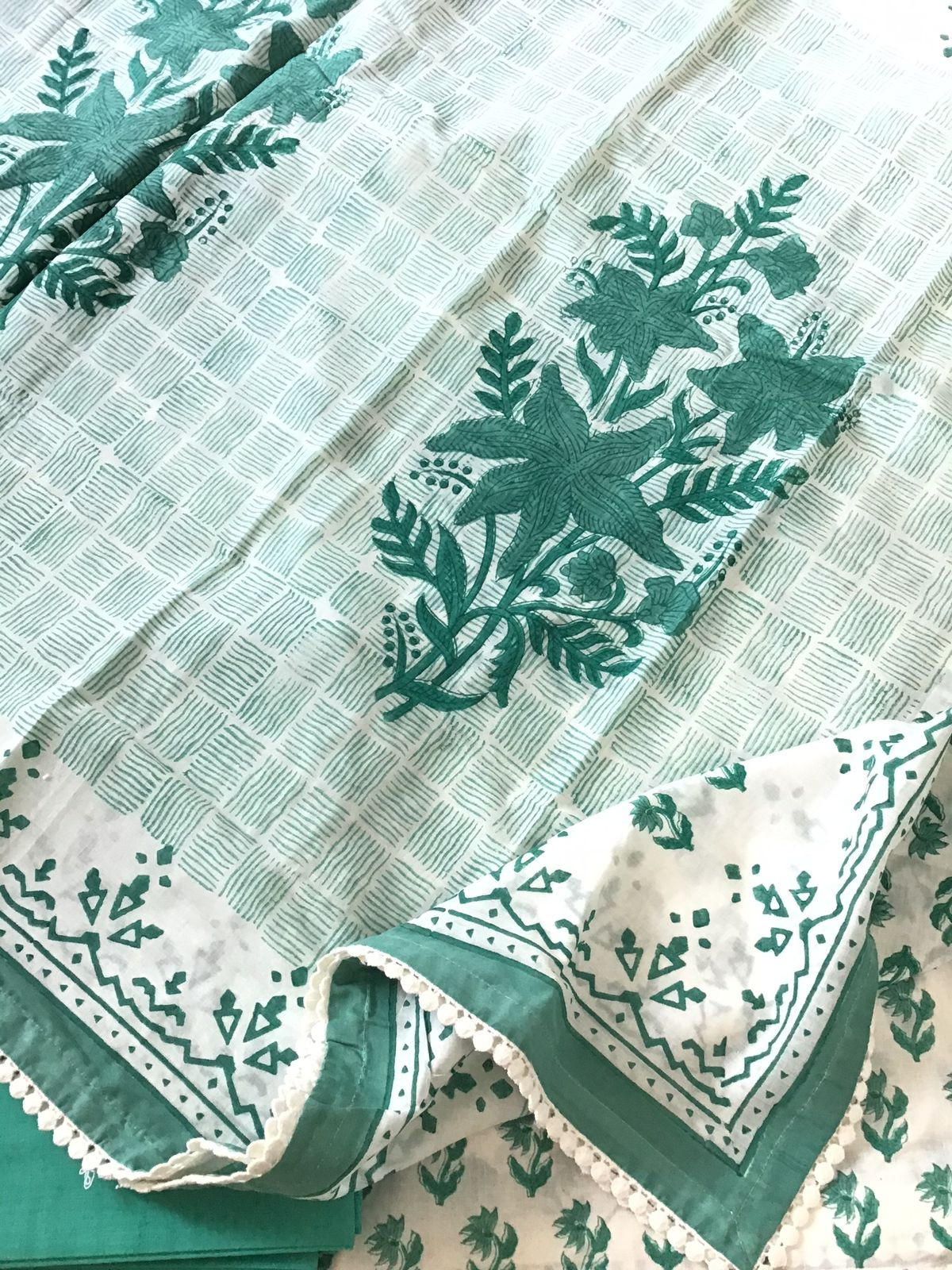 Pure Cotton Printed Suit - White