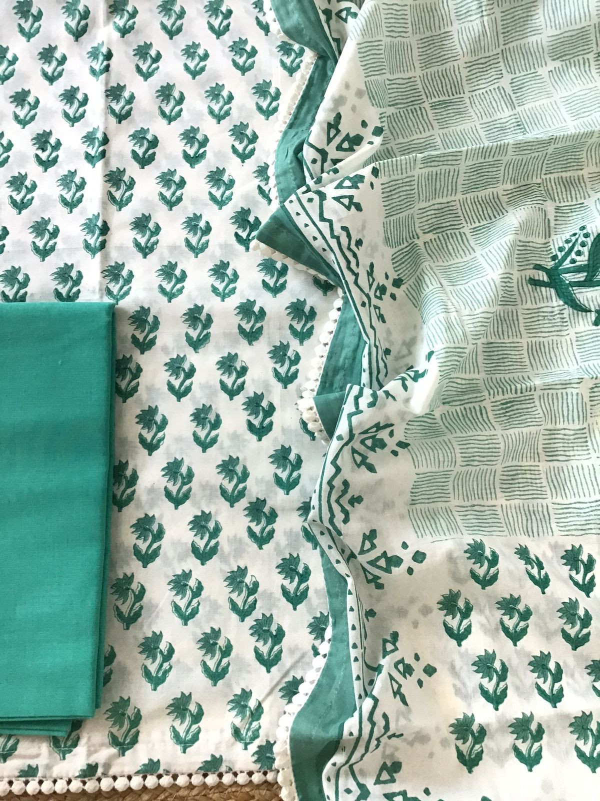 Pure Cotton Printed Suit - White