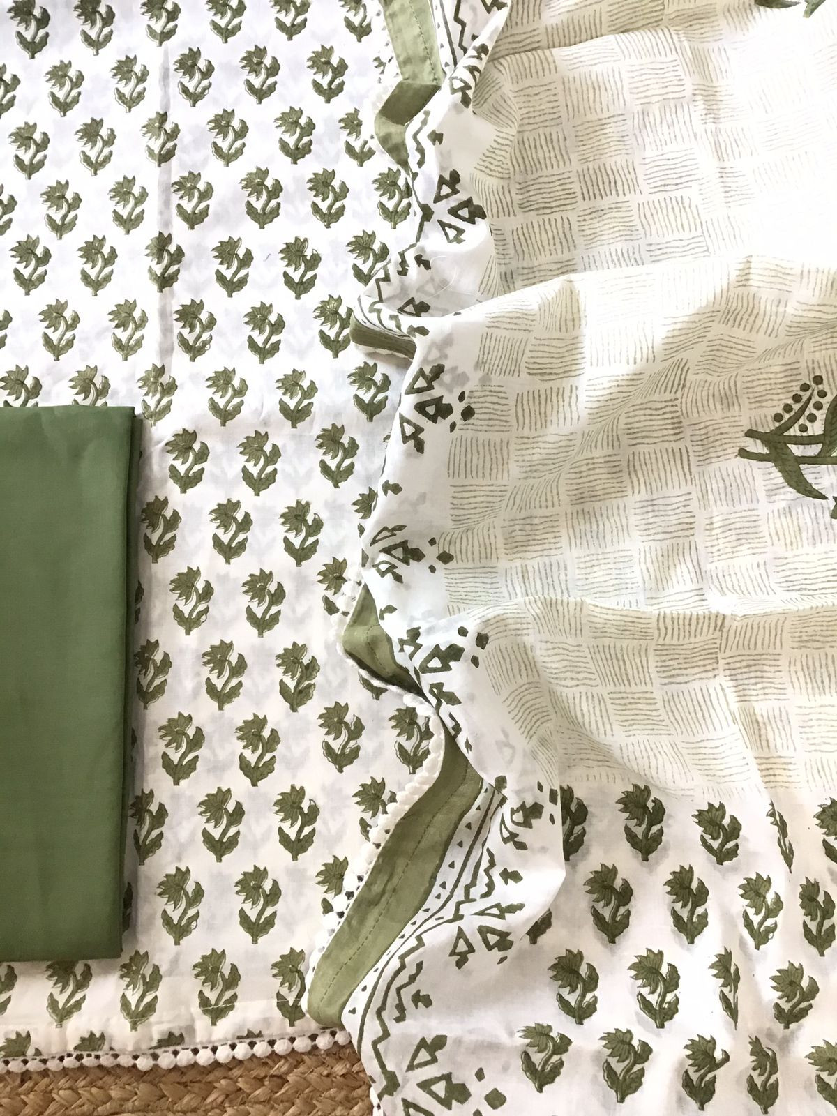 Pure Cotton Printed Suit - White