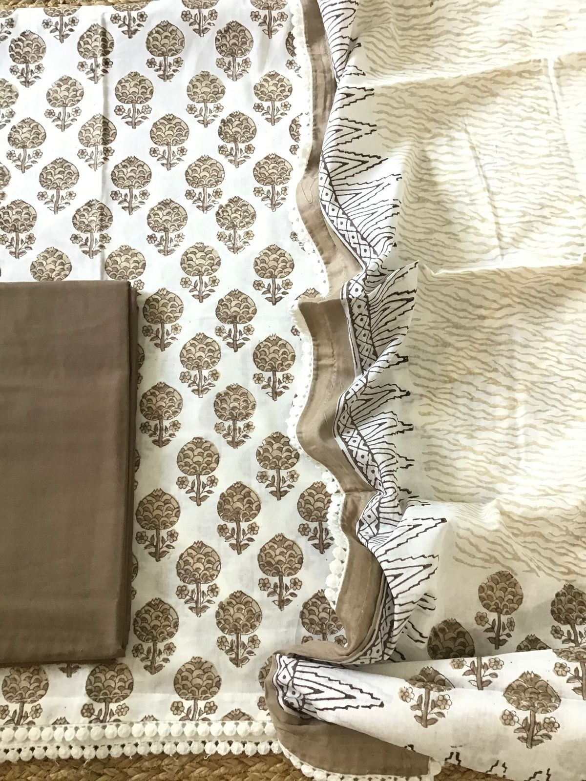 Pure Cotton Printed Suit - White