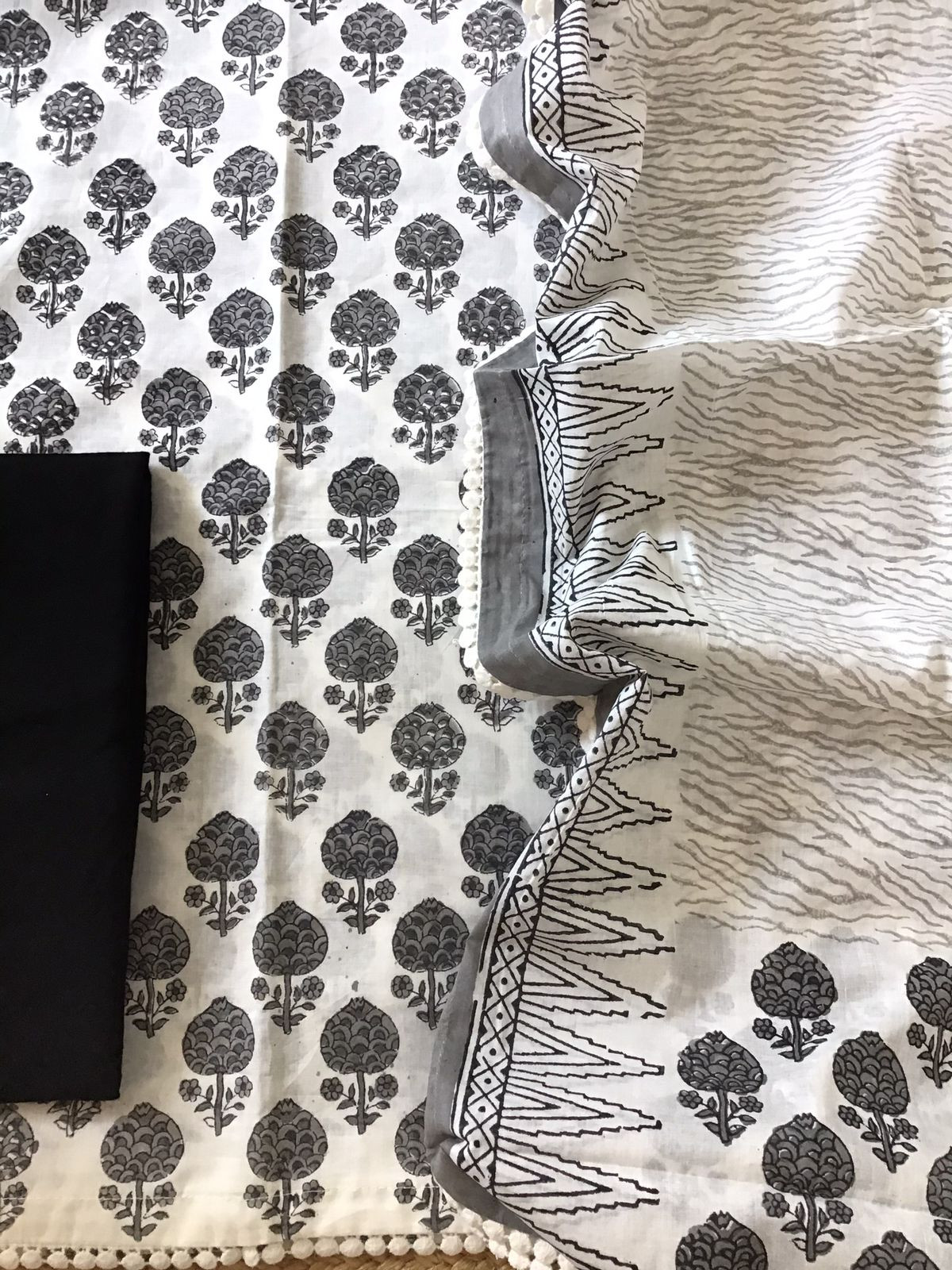 Pure Cotton Printed Suit - White