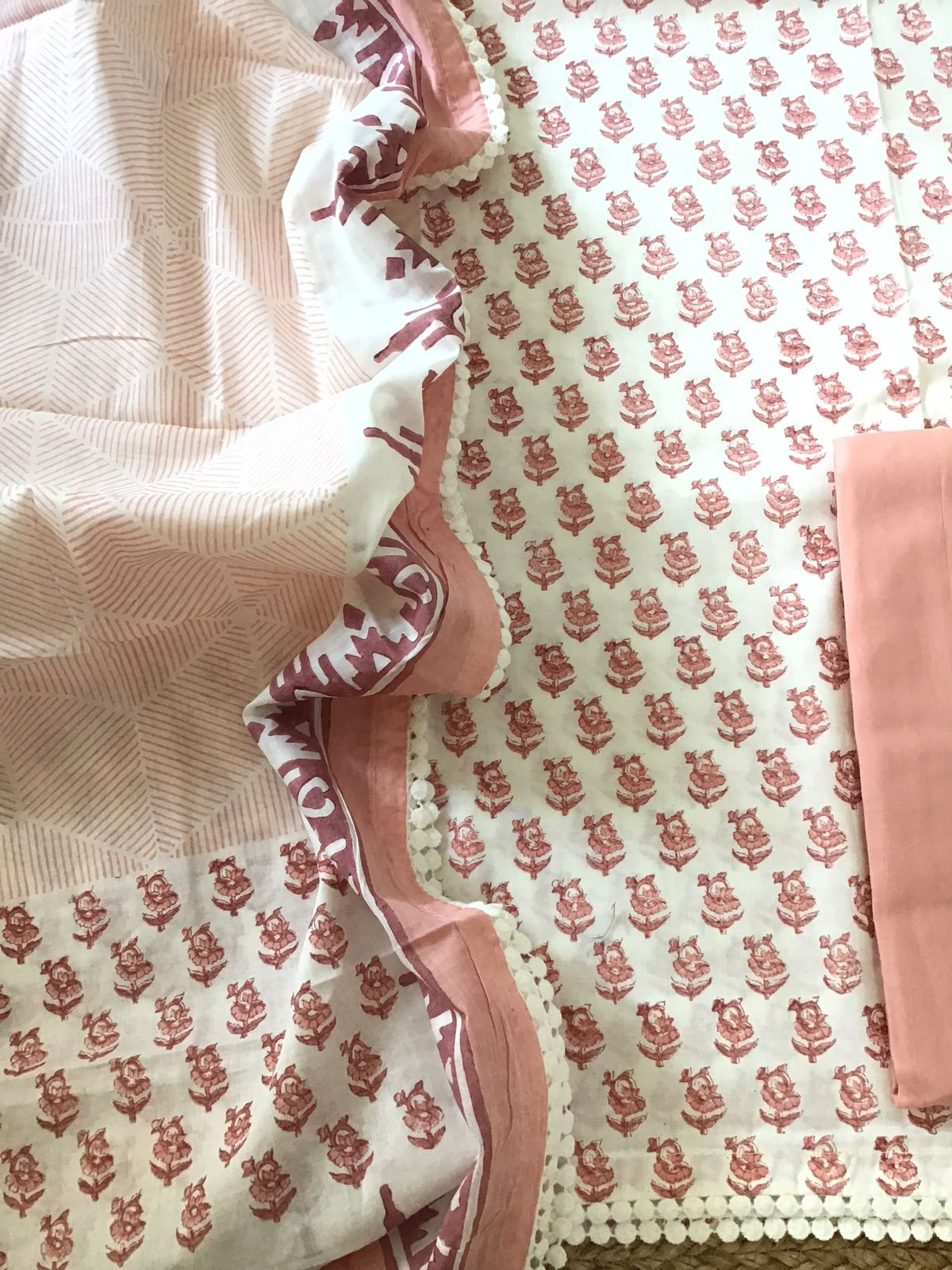 Pure Cotton Printed Suit - White