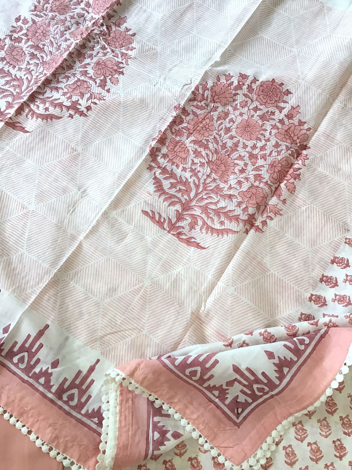 Pure Cotton Printed Suit - White